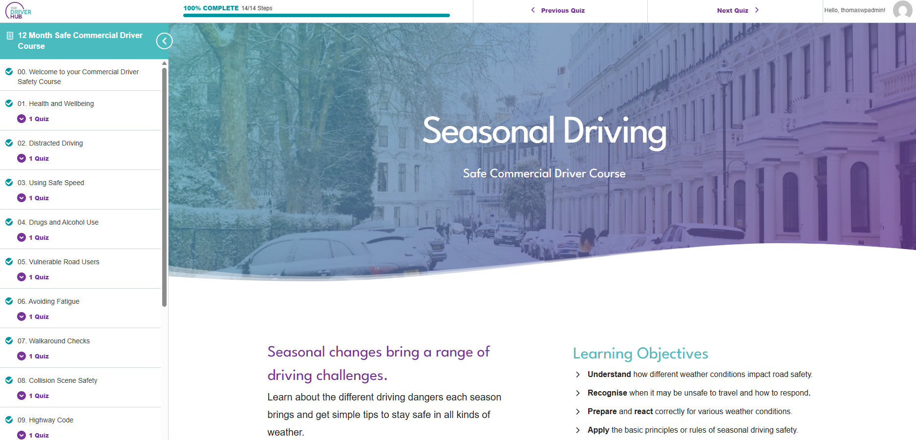 Driver Hub e-learning module for driver safety training Driver safety e-learning module from The Driver Hub for van and car drivers